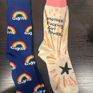 Blue Q GayAF Rainbow Socks and MF Girl Power Socks